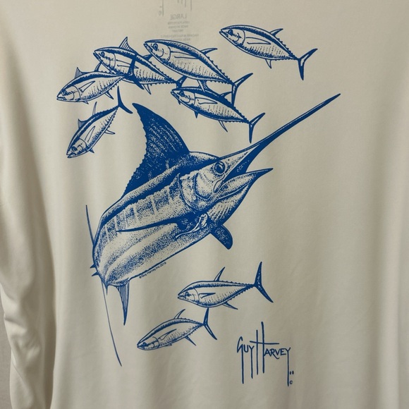 Guy Harvey White Tee with Blue Marlin Design - Picture 2 of 5